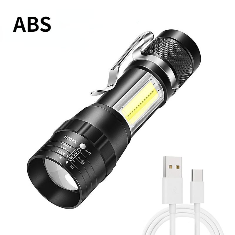 Мини-USB перезаряжаемый светодиодный фонарик, небольшой портативный фонарик с зумом и зажимом, сильный свет, уличные фонари для кемпинга