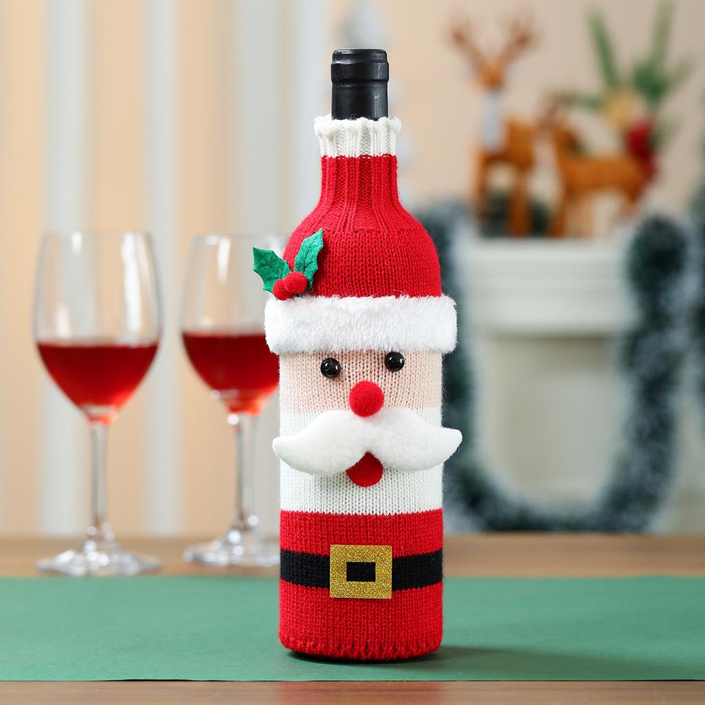 Рождественские украшения, чехлы для бутылок вина, вязаные чехлы для вина в виде старика, рождественская атмосфера ресторана, украшения, наряды