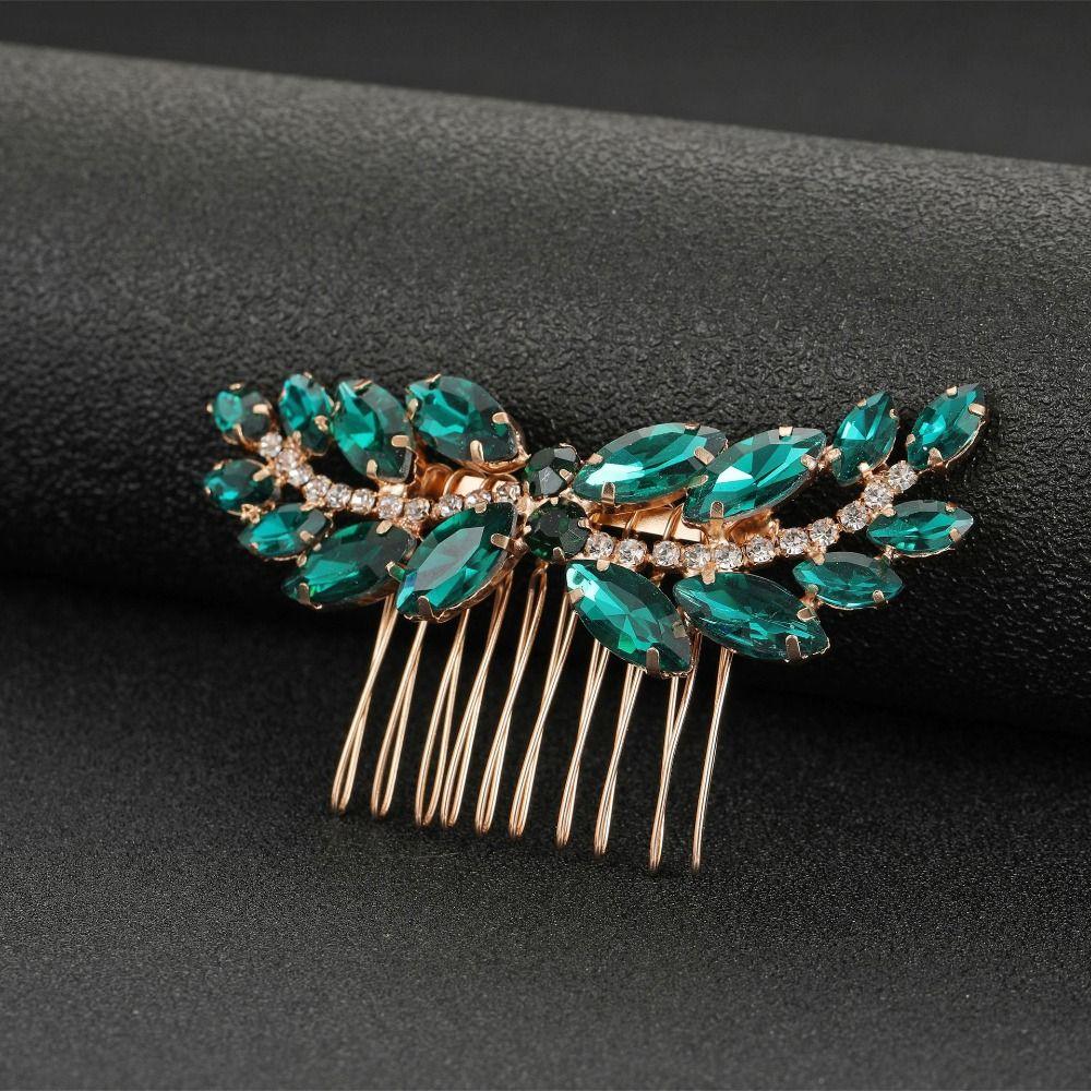 Hair Ornaments Green Bridal Clips Rhinestone Hair Comb Crystal Hair Combs Flower Leaf Headbands