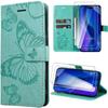 Case for iPhone 17 Pro with 2 Tempered Glasses, Scratch-Resistant Protection Synthetic Leather Relief Butterfly Green