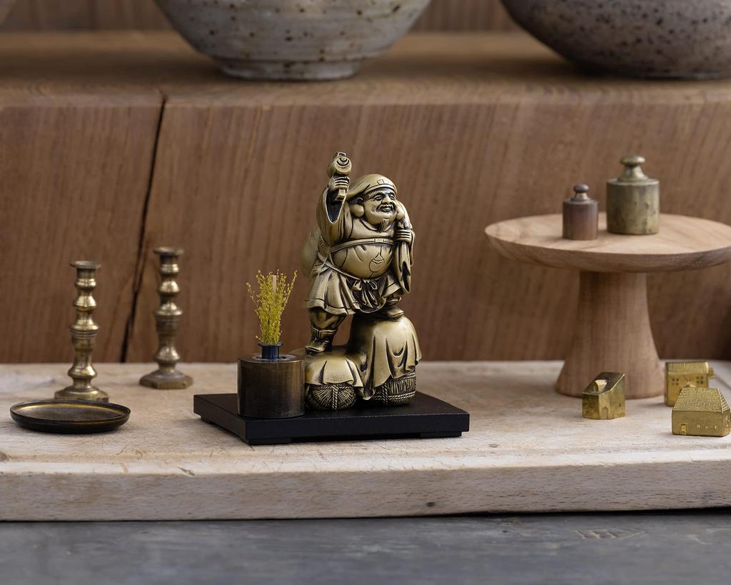 Seven Lucky Gods of Good Luck Daikokuten Silky Gold Buddhist Hideun Makita Buddha Statue Ornament Takaoka Copperware Sculptor Prototype_Kobiki