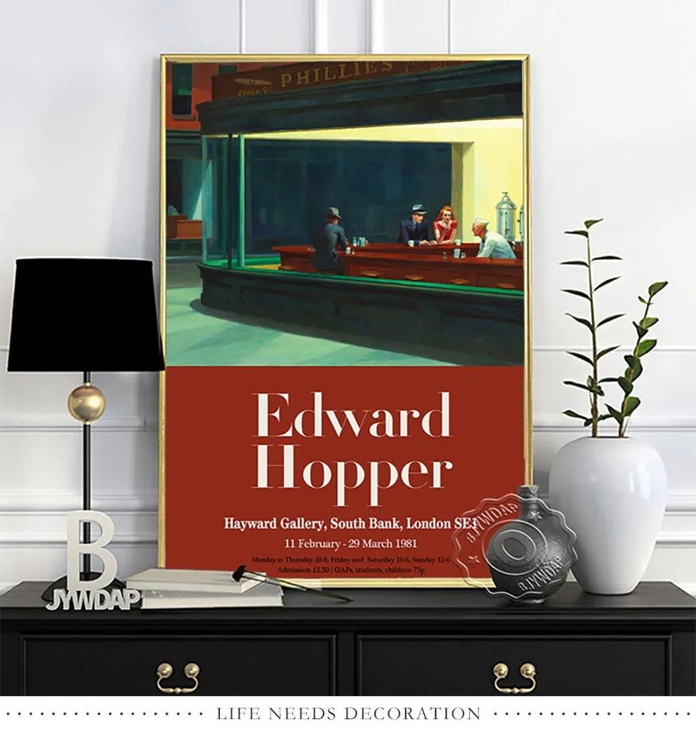 Плакат выставки Эдварда Хоппера, Художественные репродукции «Утреннее солнце», Настенная картина «Ночные ястребы», Настенное искусство с пейзажем из современной американской жизни без рамки