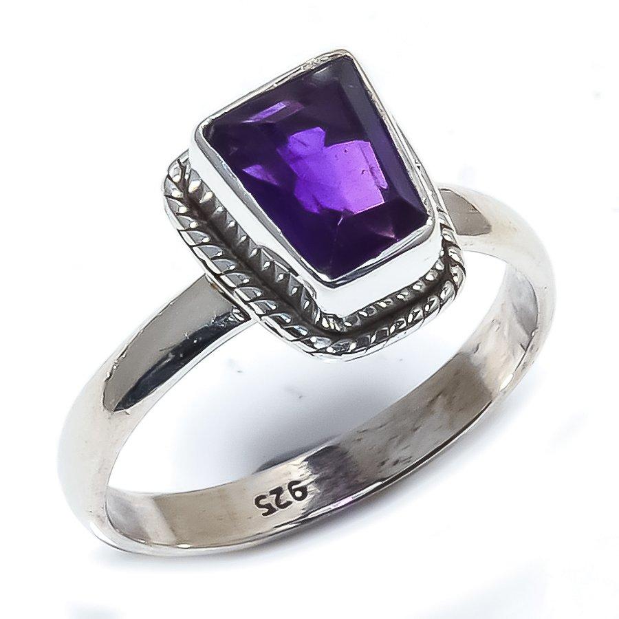 Натуральный африканский аметист, драгоценный камень, 925 стерлинговое серебро, кольцо для подарка, размер 8 A2R46