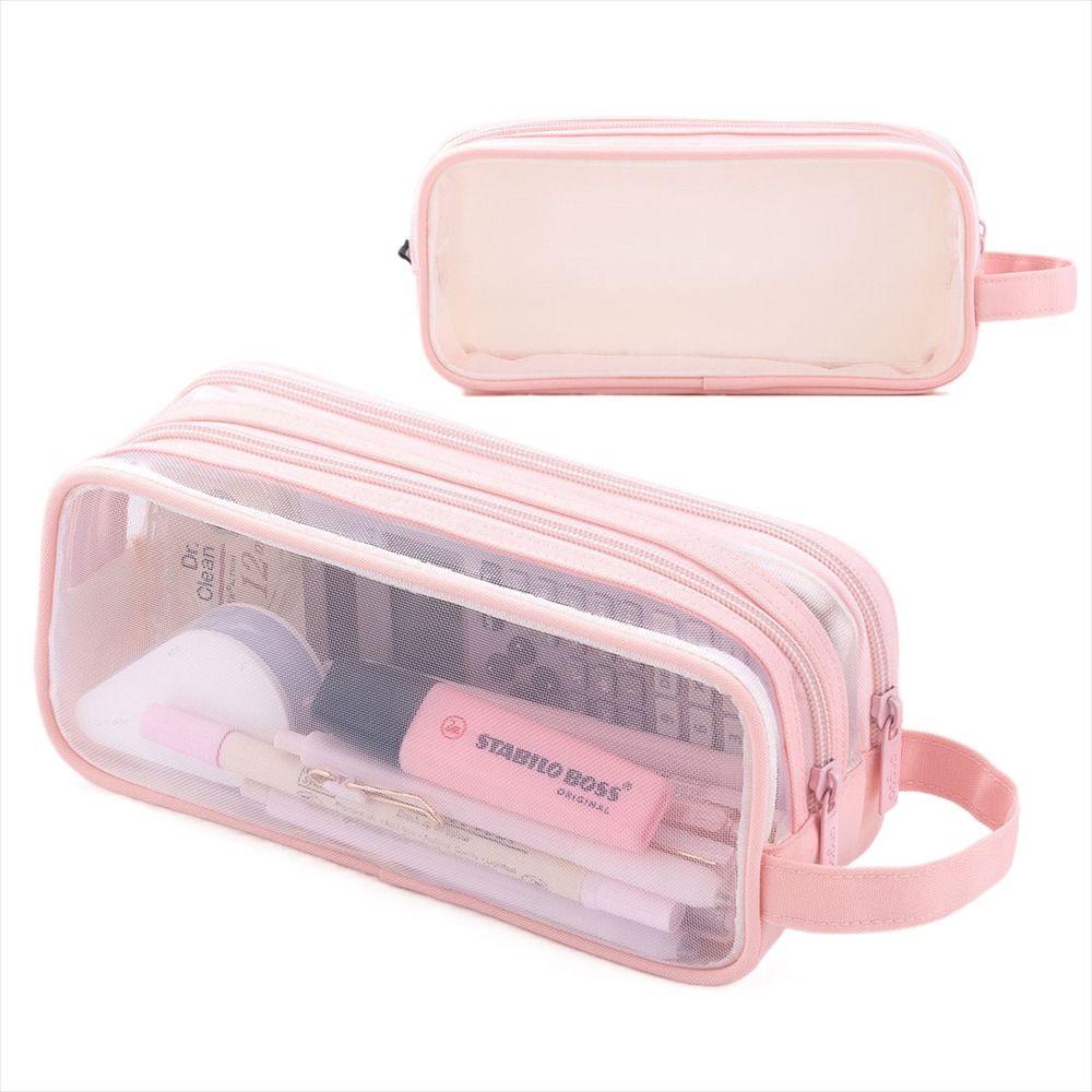 Большой сетчатый пенал с двумя отделениями, сумка для маркеров, органайзер для канцелярских принадлежностей, прозрачная многоцветная сумка для карандашей, косметичка