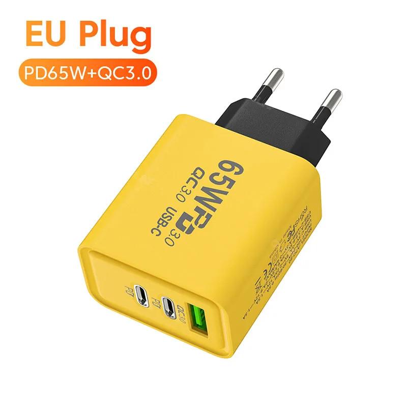 Зарядное устройство PD 65 Вт USB C, 3 порта, быстрая зарядка, зарядное устройство типа C, адаптер для телефона для Iphone 15, 14, 13, 12, Xiaomi, Huawei, Samsung