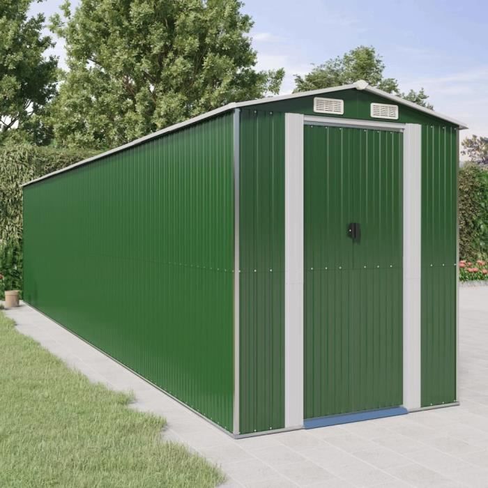 3147435 vidaXL Garden Shed Green 192x855x223 Cm Galvanized Steel