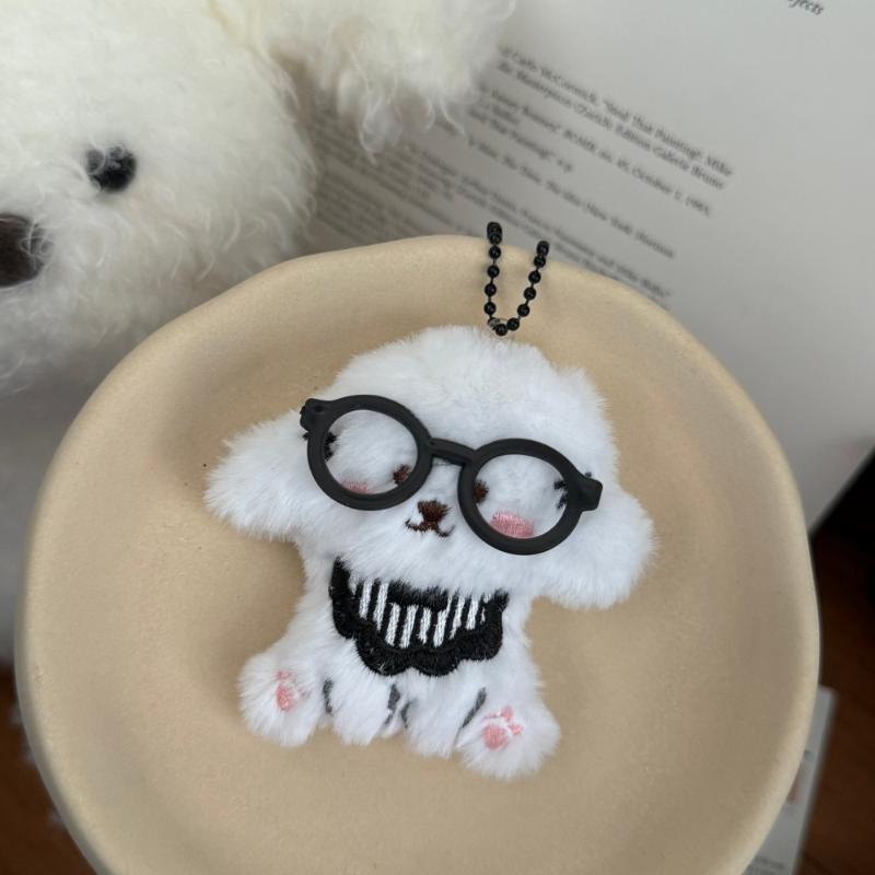 Cute Cartoon Glasses Hat Dog Plush Keychain Kawaii Puppy Backpack Pendant Keychain Stuffed Doll Toys Charms Accessories GiftsHot