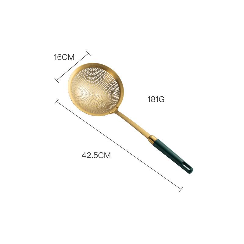 Stainless Steel Colander Green Gold Round Filter Spoon Frying Oil Leaking Hot Pot Noodle Mesh Drain Scoop Cookware Kitchen Tools