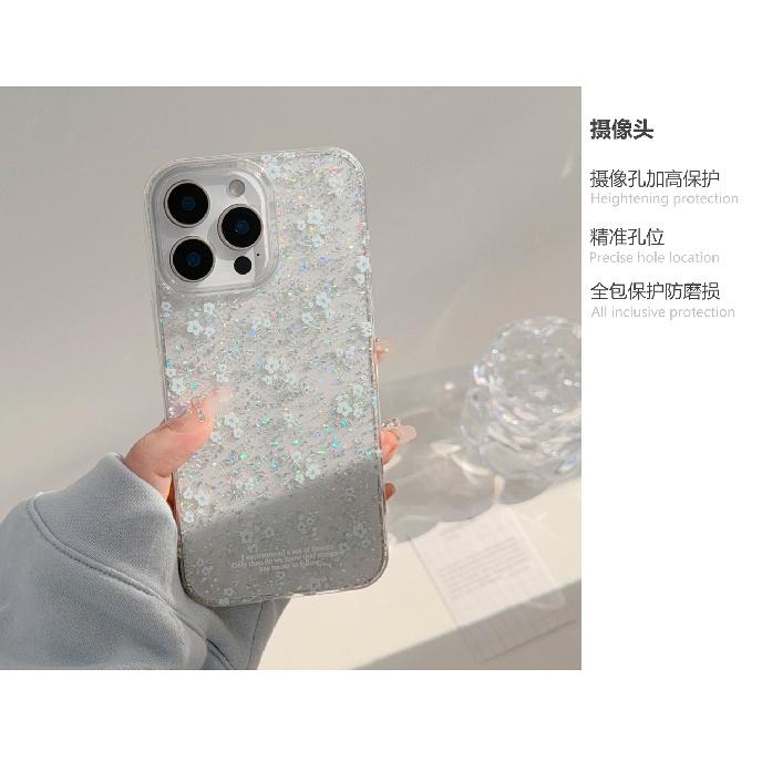 Gentle blue floral case suitable for Apple 16 Pro Max, 17 glitter, iPhone 15 transparent, 1312 elegant