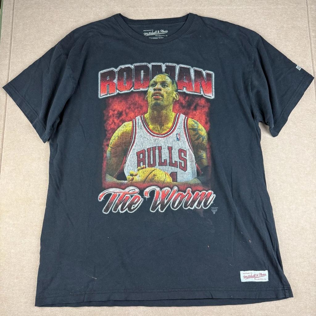 Mitchell & Ness Футболка Мужская XL Черная Деннис Родман Чикаго Буллз НБА Червяк