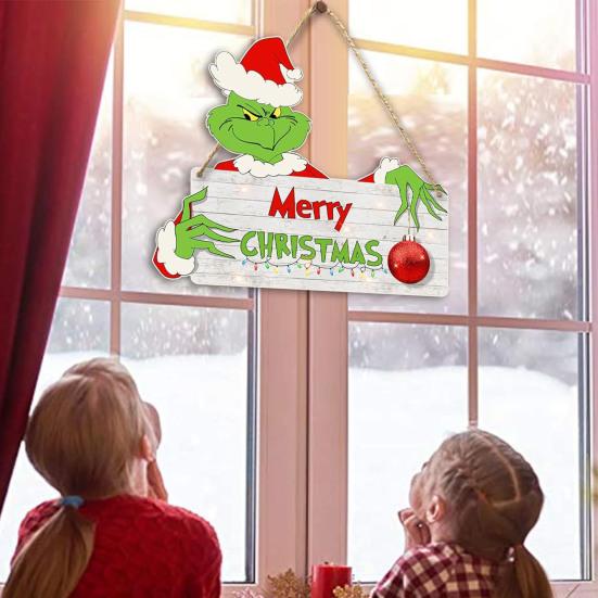 Christmas Green Elf Door Sign Merry Christmas Wooden Door Hanger Front Door Wall