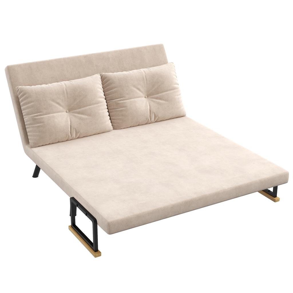 Sleeper Sofa 2-Seater Sofa Velvet Sofa, sleep function, incl. 2 cushions, velvet look, Natural + Beige + Black