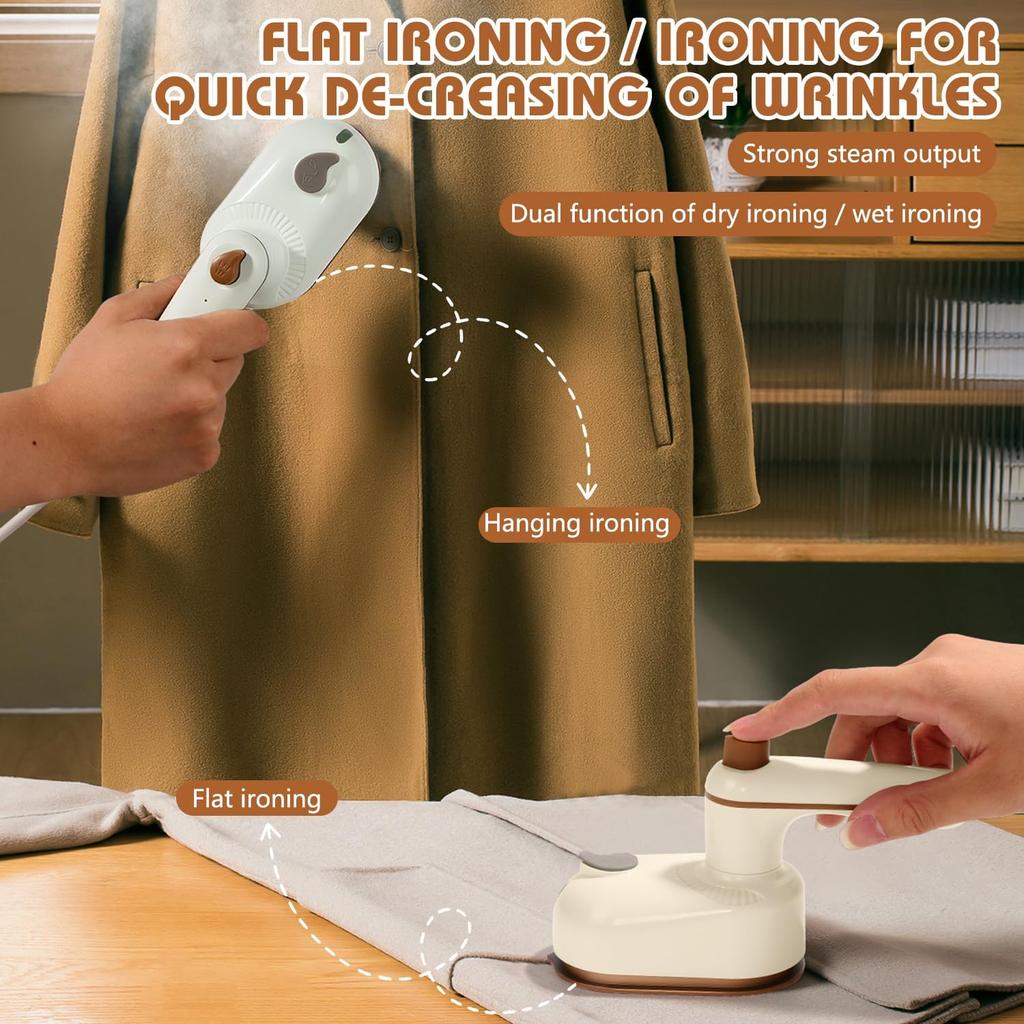 2-In-1 Handheld Portable Steam Iron, Saker Portable Steamer for Clothes 180° Swivel Handle, Lightweight Mini Travel iron for Home