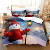 Christmas Duvet Cover Set Skating Happy Snowman Xmas Tree Cheerful Ornate Snowflakes Decorative Bedding Set with Pillow Shams