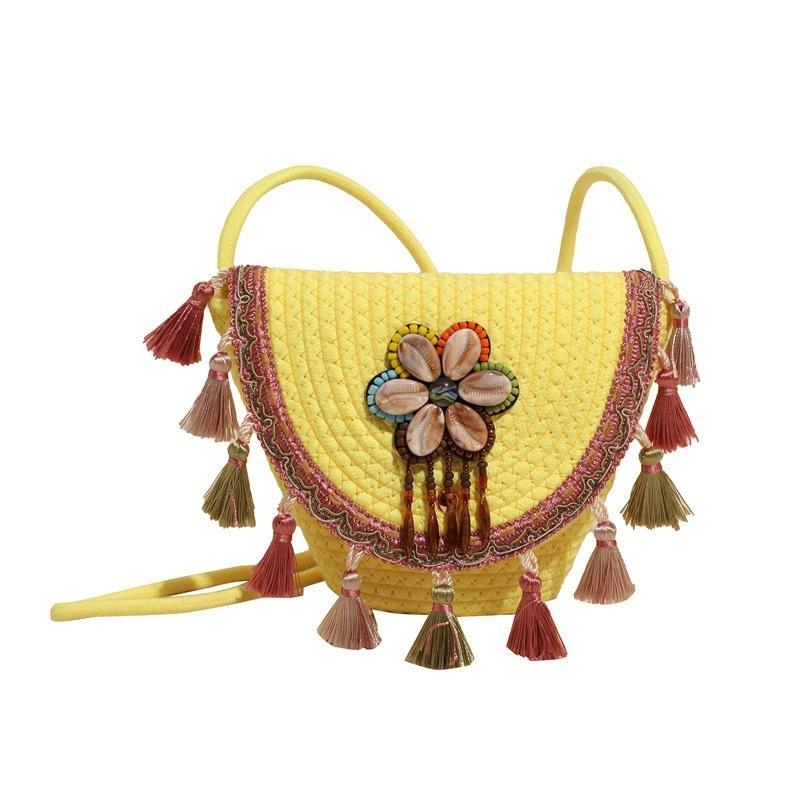 Летняя вязаная вручную сумка, новая модная пляжная сумка через плечо с бахромой, женская сумка-ведро