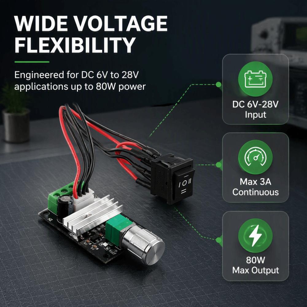 3A Current Rating PWM Motor Controller 6‑28V Input Voltage Motor Speed Regulator DIY Projects
