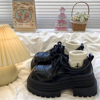 Туфли на платформе из кожи для женщин Массивные лоферы Каблук 7 см Японский корейский стиль Круглый носок ПУ Оксфорды Черные Коричневые