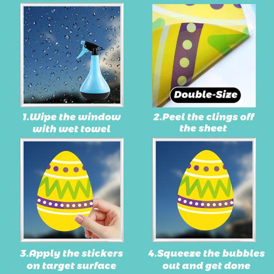2 шт., наклейки на окно с пасхальным яйцом и кроликом, самоклеящиеся, двусторонний дизайн, яркие цветные декоративные наклейки на окна