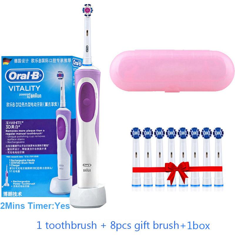 Электрическая зубная щетка Oral B Dual Clean с вращением и вибрацией Перезаряжаемая зубная щетка Oral B с 8 насадками + коробка для хранения