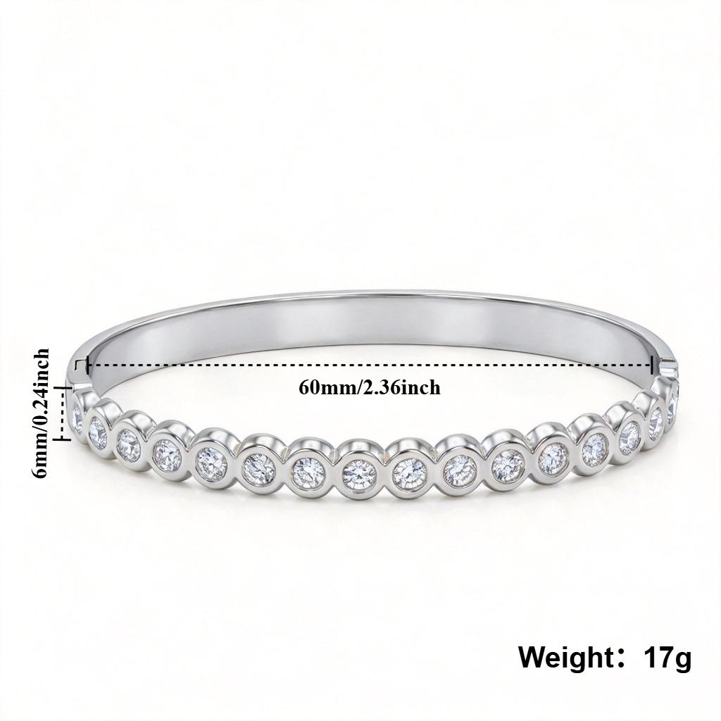 Gold Color Snap-on Circular Zircon Bangle, Stainless Steel Bracelet for Women, Fashion Jewelry Gift 60mm