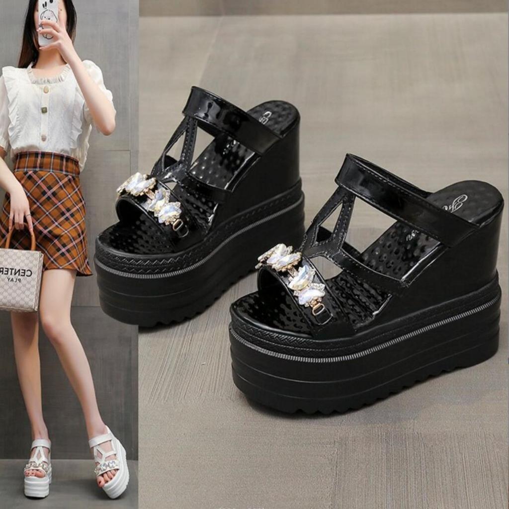 Мода 2024 года, летний тренд, дизайнерские женские босоножки на очень высоком каблуке 12 см, роскошные блестящие женские тапочки на толстой подошве, пляжная обувь на танкетке и платформе