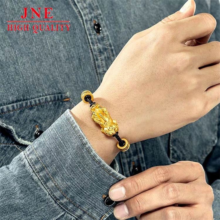 Gilt Pixiu Bracelet Women's Copper Yellow Gold Plated 3D Hard Gold Accessories Tattoo Transfer Beads Red Hand Strap Bracelet Men