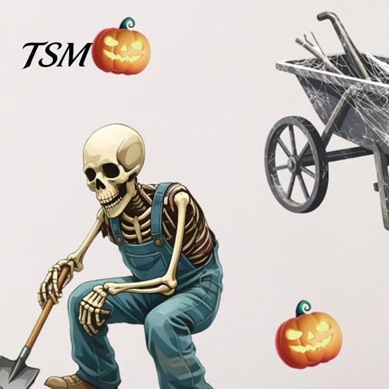Realistic Skeleton Wall Decorations Halloween Sticker, Pumpkin Witch Printed, Self-adhesive Waterproof Reusable Holiday Graphics PVC Decals,