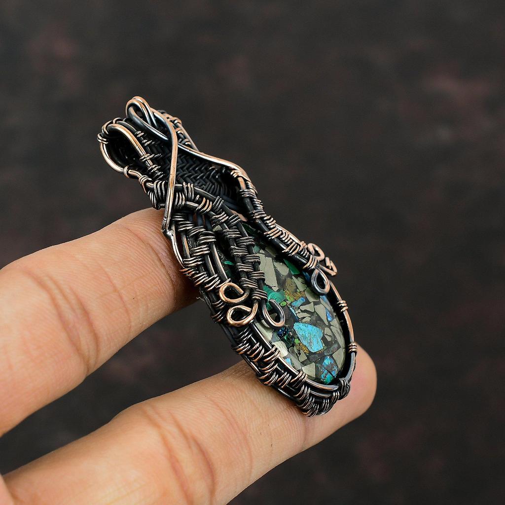 Copper Azurite Malachite Pendant Copper Wire Wrapped Pendant Handmade Copper Jewelry Brand New Pendant For Gift Wire Wrap Gemstone Jewelry
