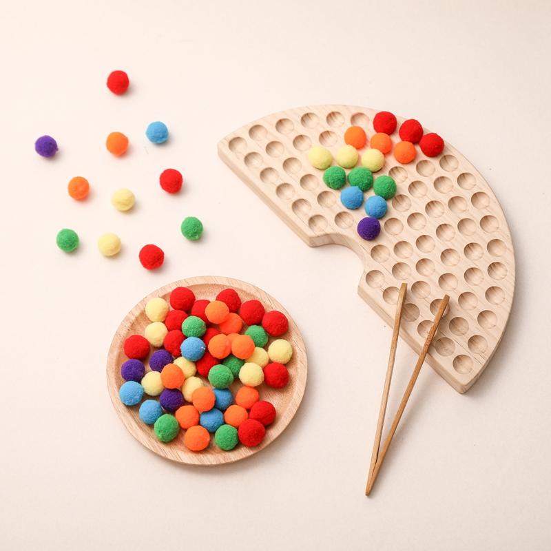 Montessori Toys Rainbow Board Clamp Ball Toy Wooden Baby Toy Hand and Foot Coordination Toy Baby Tolor Recognition Toy Gift