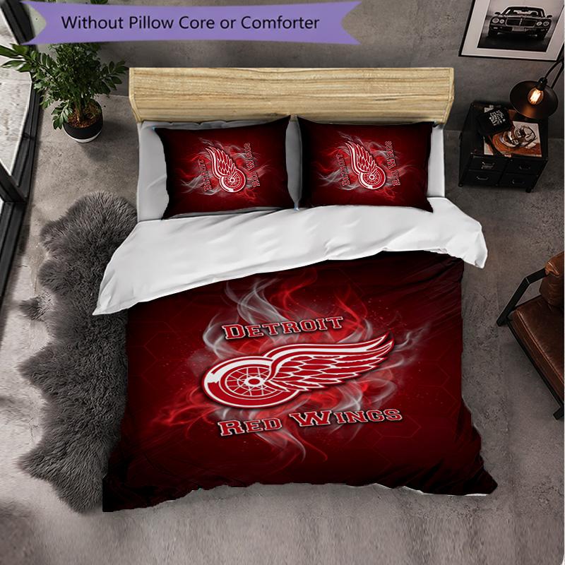 Detroit Red Wings Pattern Microfiber 3Pcs Bedding Set Decor Duvet Cover Set For Bedroom Home Use