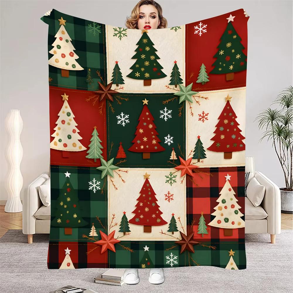 Christmas Tree Flannel Blanket All Season Breathable Warm Home Bed Throw Comfortable Soft Skin Friendly