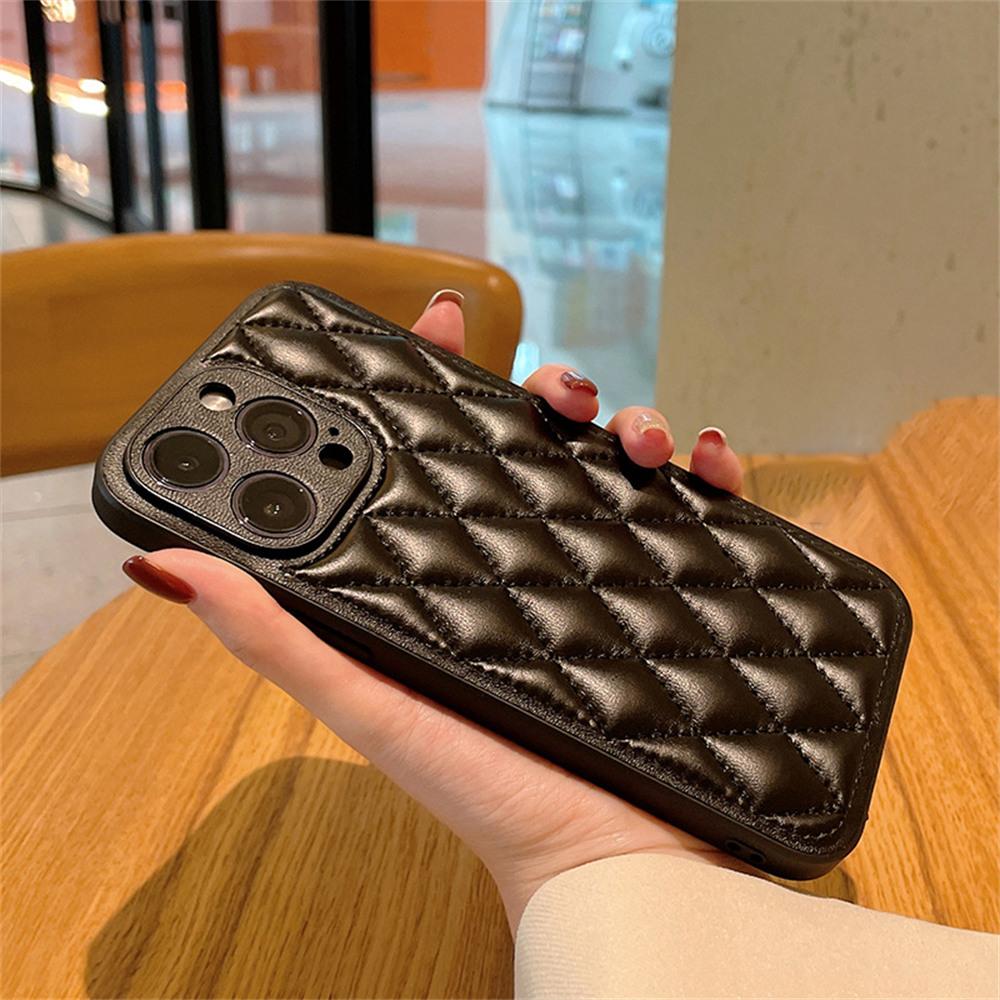 Чехол для iPhone 15 Pro Max Ромбовидная прострочка Искусственная кожа+ТПУ Противоударный чехол для телефона