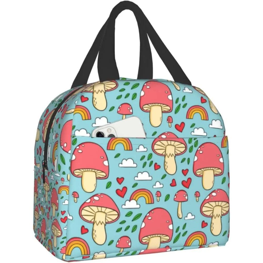 Эстетичный ланч-бокс с принтом грибов Каваи Маленькая термоизоляционная сумка для ланча Многоразовый пакет для еды Контейнеры для ланча Сумки для женщин мужчин