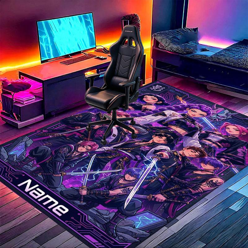 Custom Name Personalized Demon Hunters Kpop Print Carpet, Versatile Home Decor Rug, for Playroom, Apartment, Balcony, Entryway, Hallway Gift