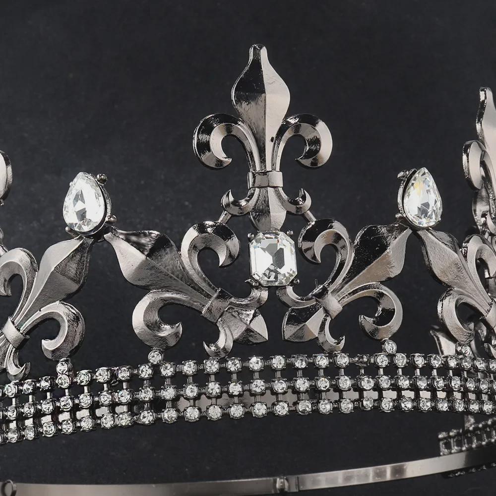 Корона из королевских черных страз: Регулируемый готический барочный головной убор для мужчин и детей