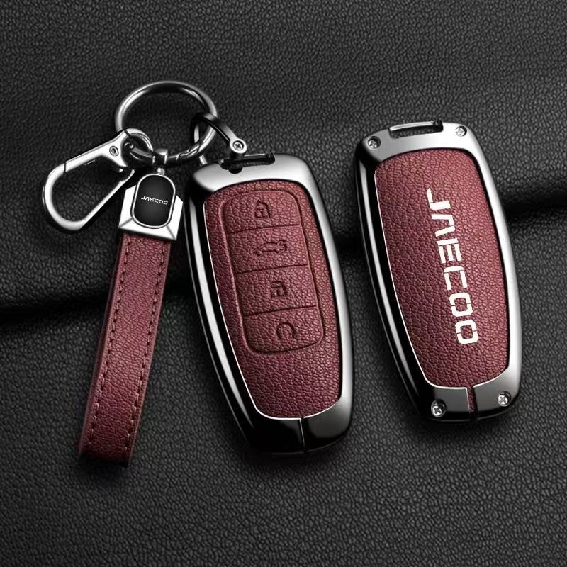 Car Remote Key Case Cover For Omoda JAECOO J7 J6 J7 J8 Phev 2025 2024 2023 Ruigu 9 Zinc Alloy Leather Auto Keychain Accessories