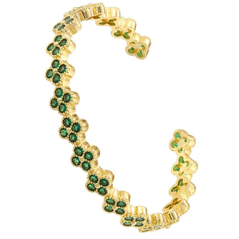 Легкая Роскошь Медь С Цветными Бриллиантами Клевер Открывающийся Регулируемый Браслет Лепесток Цветка Браслет Vl570