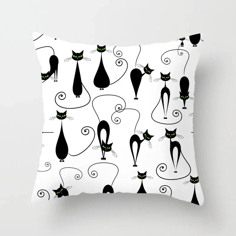 Lovely Cartoon Black Cat Cushion Cover Pillow Cover Sofa Car Home Decoration Room Decoration 45*45cm