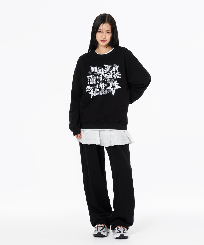 MOZMOZ Social V Graphic Oversized Sweatshirt Black