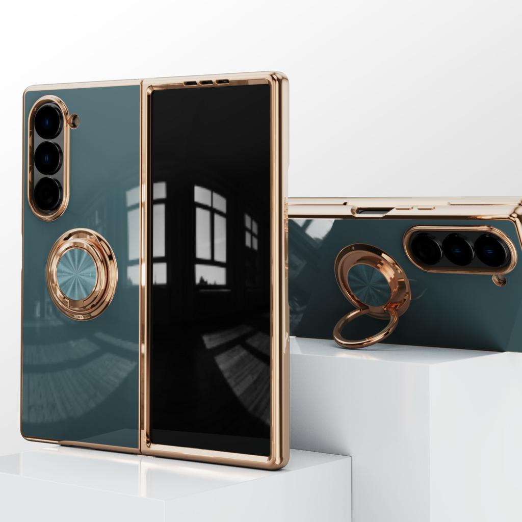 For Samsung Galaxy Z Fold6 5G Case Precise Cutouts 6D Electroplating TPU Phone Cover with Ring Holder