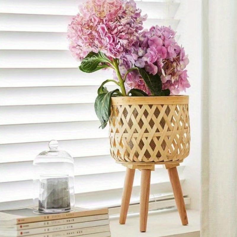Bamboo Woven Plant Stand - Outdoor Decorative Flower Basket with Rattan Accents for Balcony & Garden, Flower Rack, Floor Fence