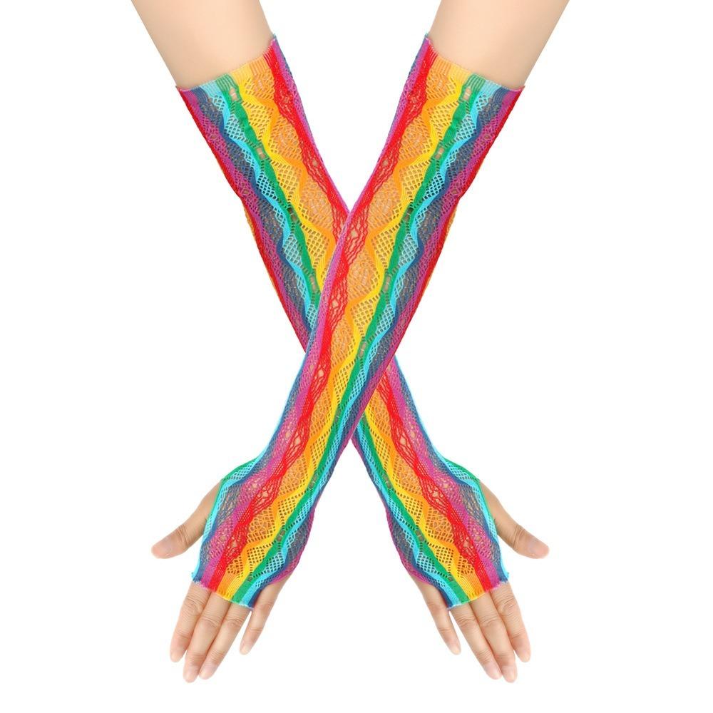 Rainbow Fishing Net Gloves Highly Elastic Long Gloves Hot Sale Hollow Mesh Gloves Sexy
