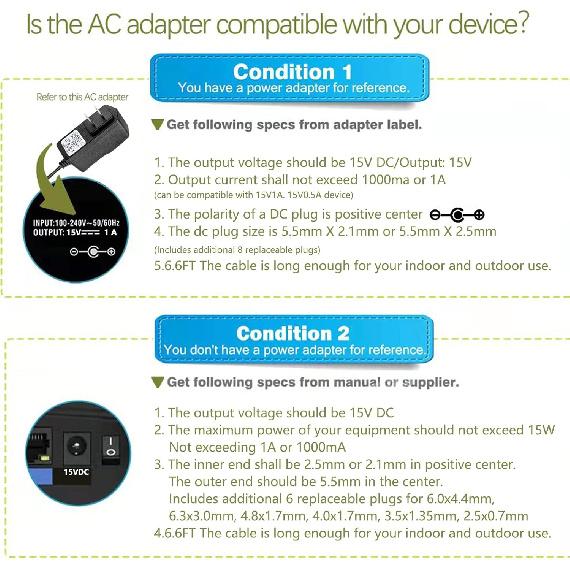 Адаптер DC 15В 1А Зарядное устройство Кабель для зарядки для Peak 450A 500A 600A 800A 1000A Автомобильный бустер для аккумулятора Пусковое устройство, Совместимо с Beatit, Tacklife, Gooloo
