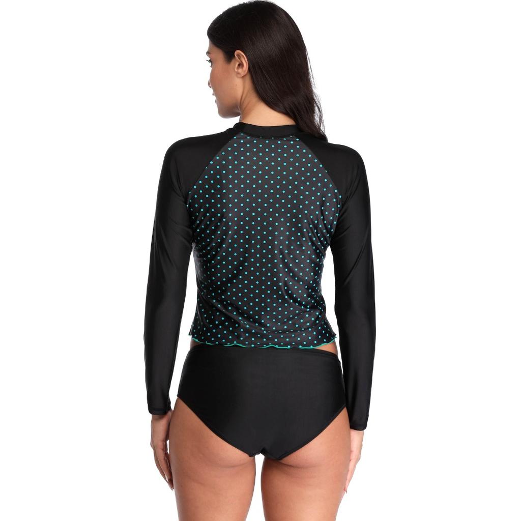 CHARMLEAKS Женский рашгард для защиты от солнца, рубашка для плавания с длинным рукавом, защита от солнца UPF 50 V, круглый воротник с волнистыми точками и фигурными краями, обнаженный пупок
