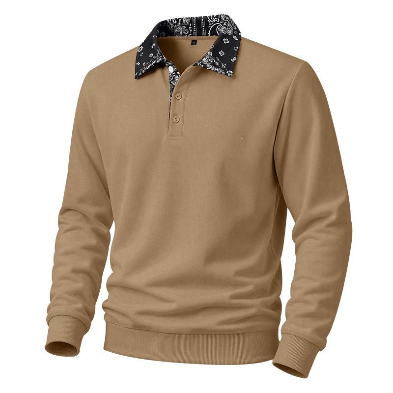 Mens Casual Fleece Lined Polo Sweatshirt Color Block Button Collar