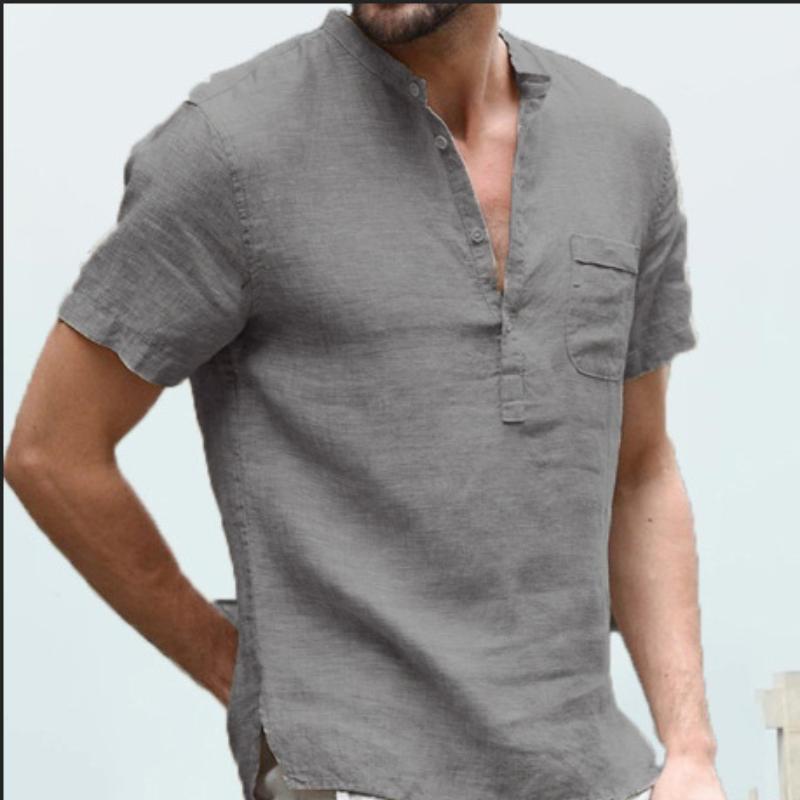 Summer Men's Short-Sleeved T-shirt Cotton and Linen Led Casual Men's T-shirt Shirt Male Breathable Polo Shirts