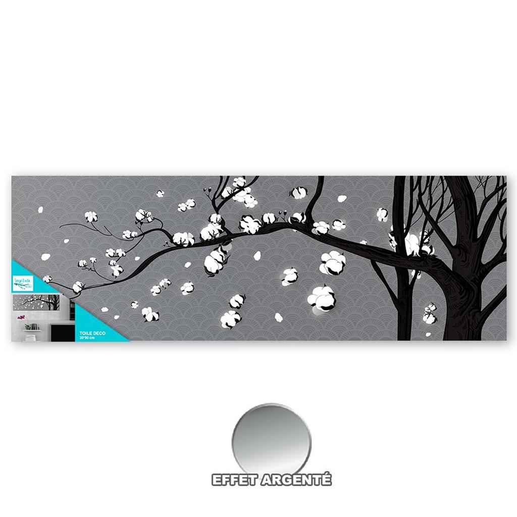 Les Trésors De Lily [A2327] - Vegetable Star Canvas 'Cotton Flowers' Gray White - 90x30 Cm