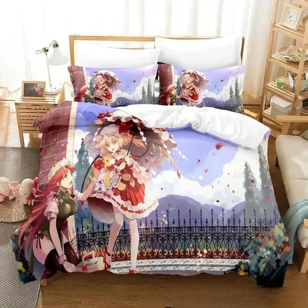 3D-принт аниме Touhou Project Комплект постельного белья Пододеяльник Постельный комплект Одеяло Чехол Наволочка Одеяло размера king-size Для мальчиков Взрослых A