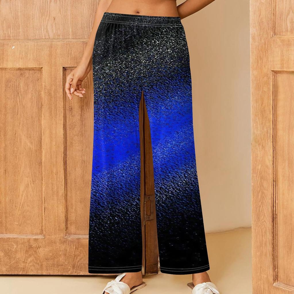 Женские повседневные брюки прямого кроя с эластичным поясом и принтом