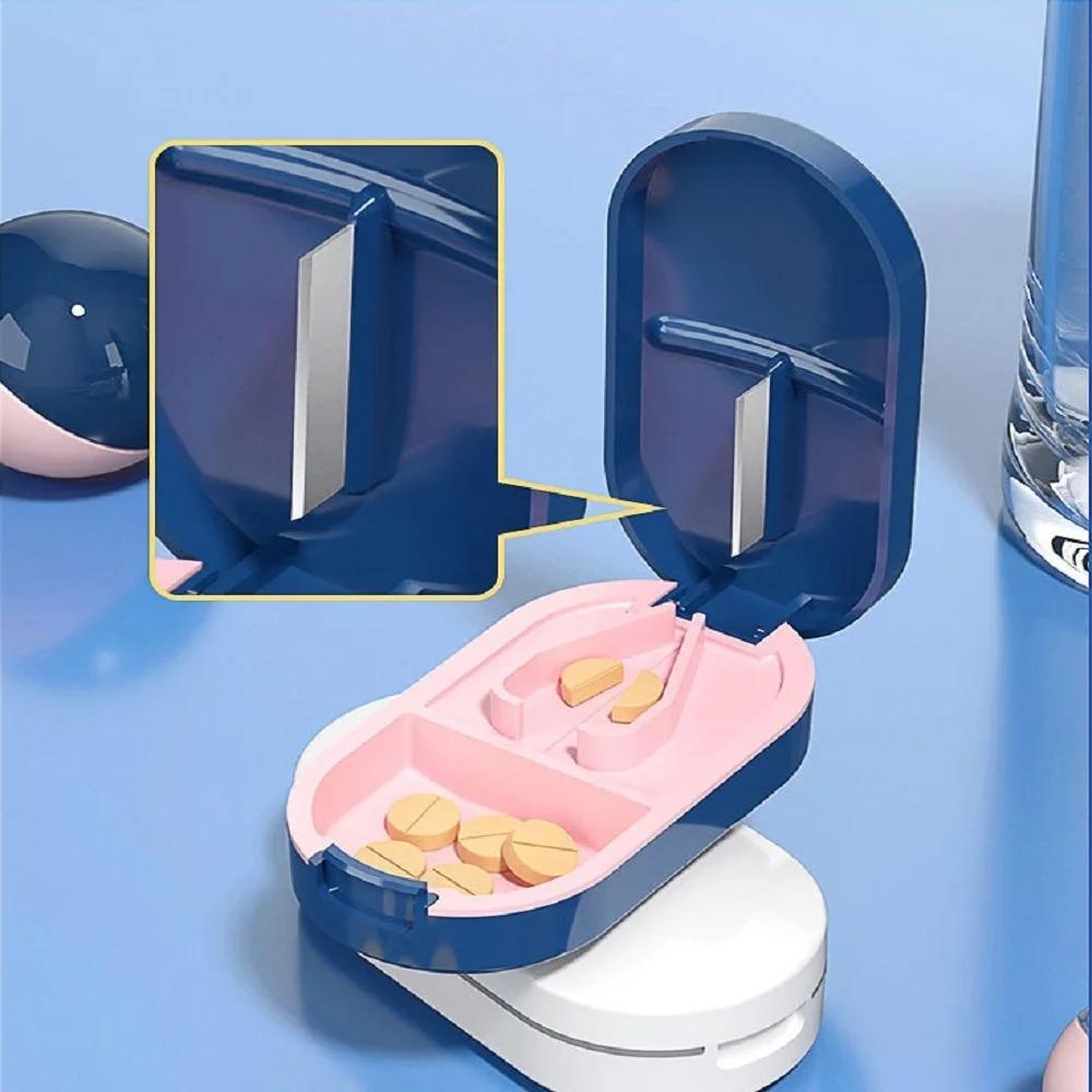 2pcs Portable Multiple Pill Cutter with Storage Box Pill Crusher Adjustable Pill Splitter Stainless Steel Cutting Blade